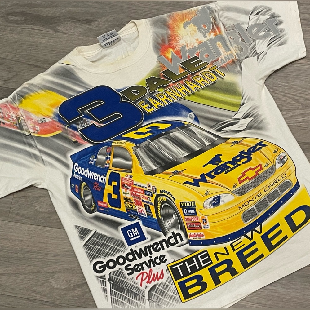 Vintage 90s Dale Earnhardt wrangler AOP nascar t-shirt